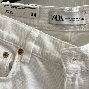NWT Zara 90’s full length in bay embellishment slim, wide leg, hig rise